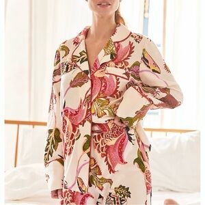 Anthropologie Raphael Balme Flannel Pajama Top Size Small | Jacobean Floral Moth
